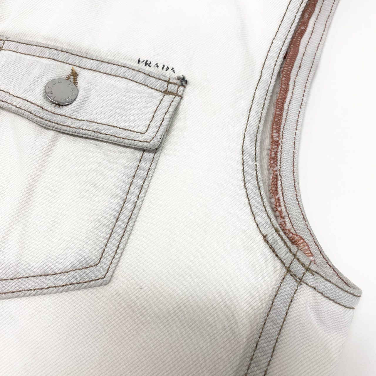 24k28 PRADA プラダ デニムベスト トップス ロゴ 52 ホワイト コットン メンズ イタリア製 00su02t