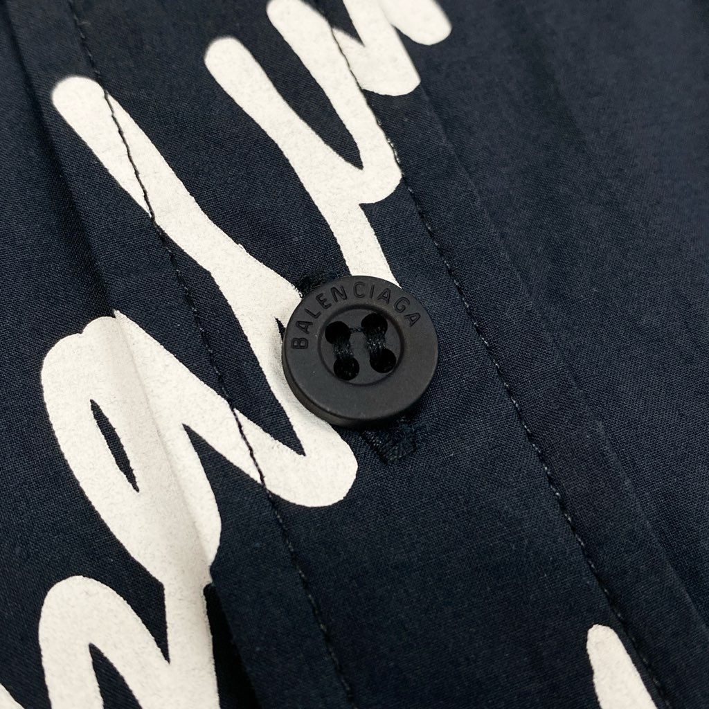 13l27【美品】BALENCIAGA バレンシアガ 長袖シャツ コットンシャツ 総柄 32サイズ ネイビー ホワイト コットン100％ ユニセックスk02i