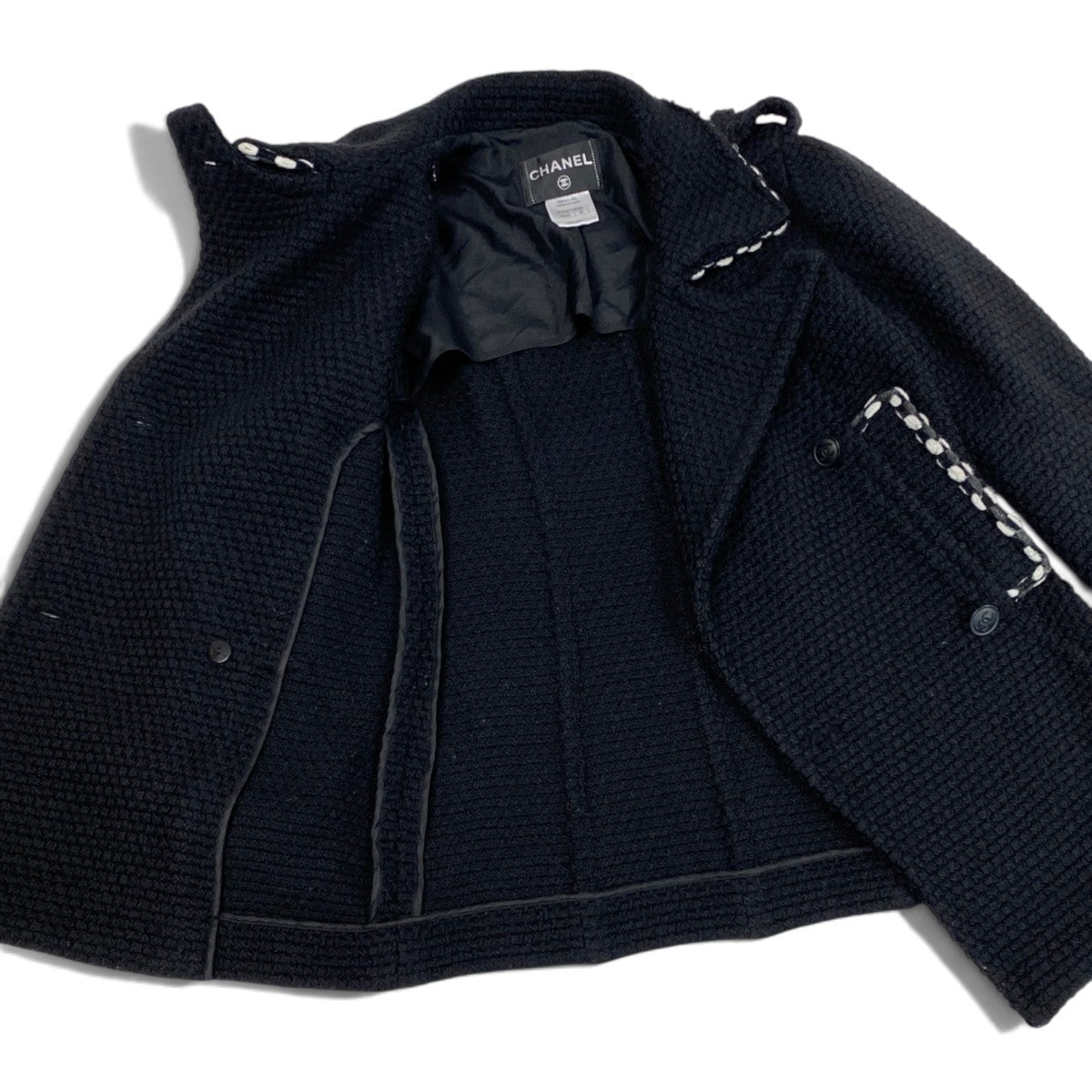 i22 CHANEL シャネル ヴィンテージ ツイードピーコート Vintage Tweed Pea Coat P39397 Size38 ブラックt18r