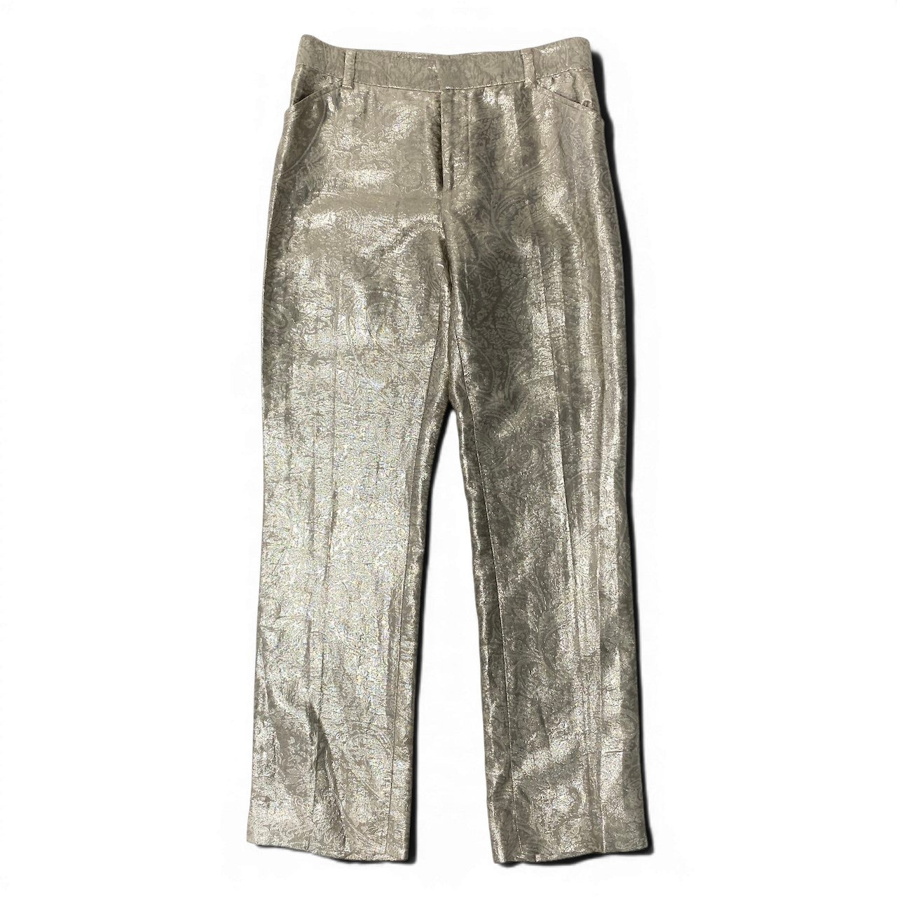 e10 RALPH LAUREN PURPLE LABEL ジャガードタックパンツ ボトム ペイズリー柄 4サイズ ゴールド レディース 女性用u02t