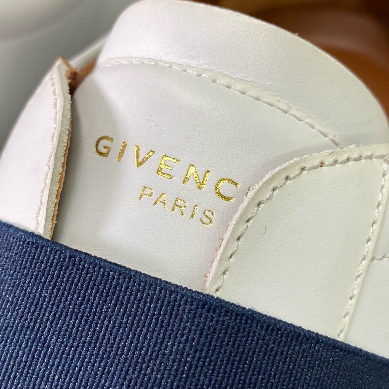 4e30 GIVENCHY ジバンシー エラスティックストラップスニーカー ローカットスニーカー シューズ スリッポン サイズ40 ホワイト ブルー レザー メンズ