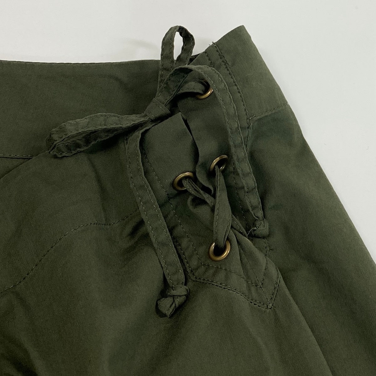 Ae19  YVES SAINT LAURENT イヴサンローラン トムフォード期 レースアップ オフショルダーカットソー カーキ レディース 女性服u02t