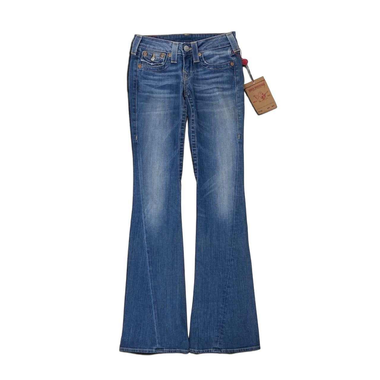 55h9 TRUE RELIGION トゥルーレリジョン フレア デニムパンツ ストレッチ サイズ24 インディゴ レディースu02t