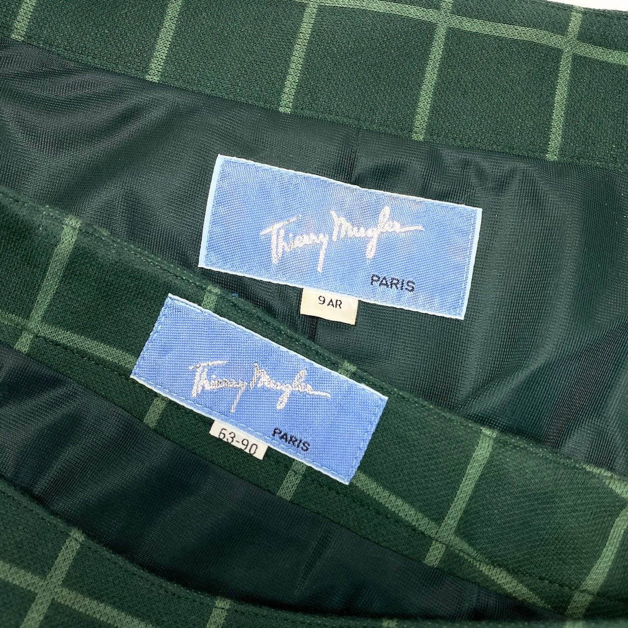21c18 Thierry mugler ティエリーミュグレー セットアップスカート ノーカラージャケット フォーマル チェック柄 コットン 9AR グリーン 綿100％o07t