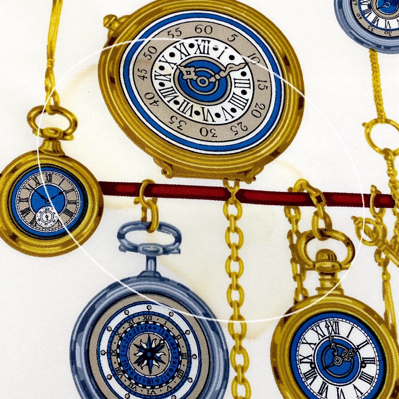 b20 GUCCI グッチ Pocket Watch Silk Scarf 懐中時計柄 スカーフ ネイビー ホワイト シルク100％ イタリア製t18r