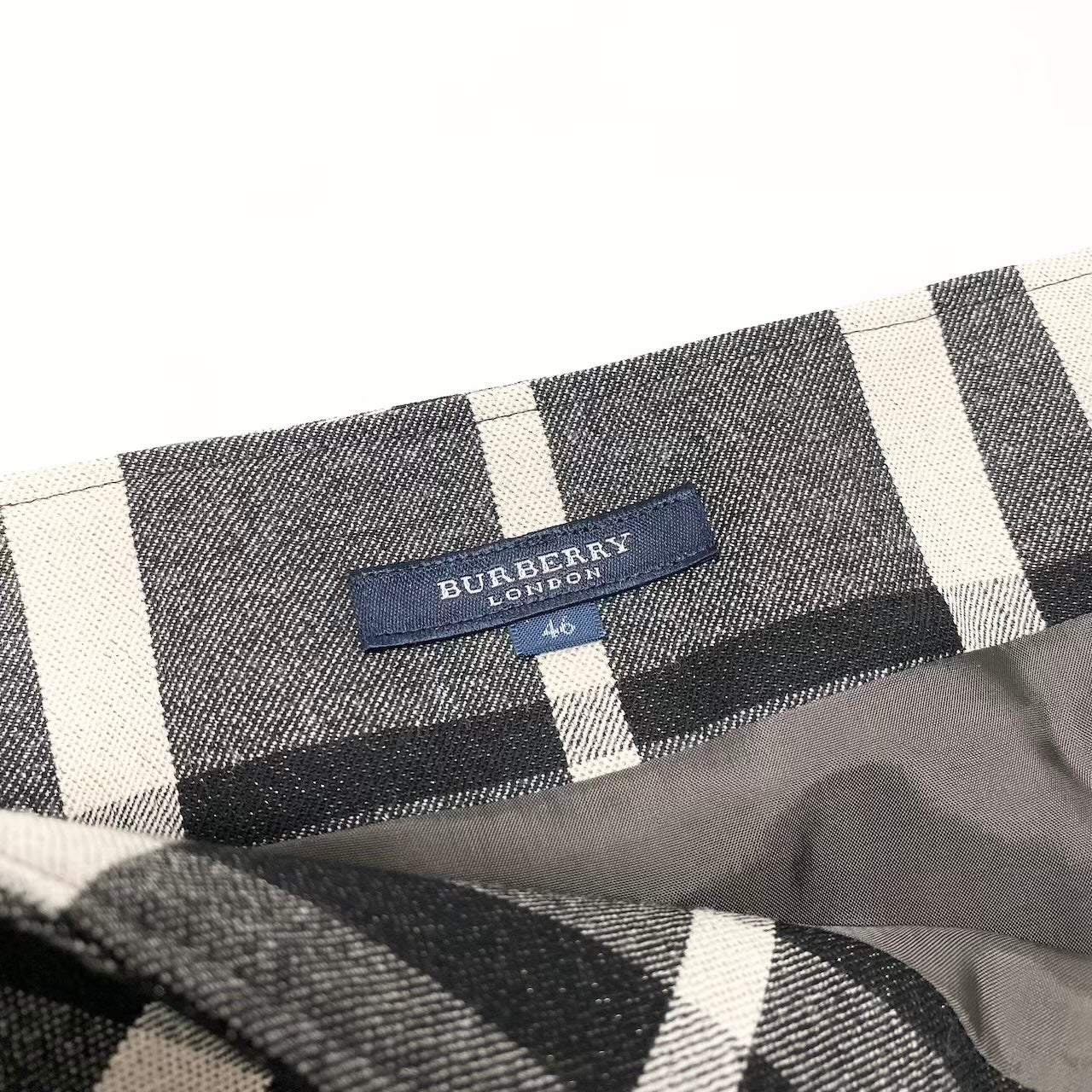 80e12 BURBERRY LONDON バーバリー ロンドン タックプリーツ チェックスカート サイズ46 グレー 大きいサイズ レディースt18r