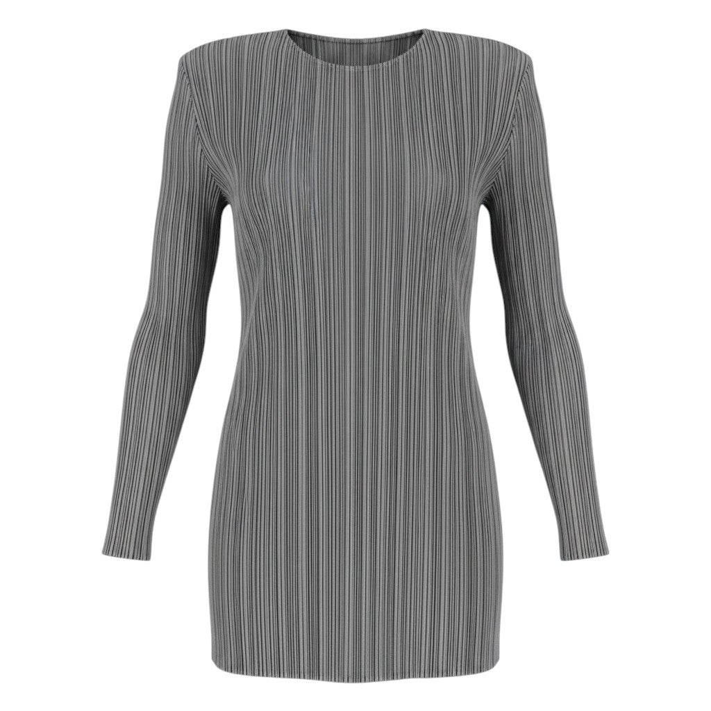 Ag10 【美品】 PLEATS PLEASE プリーツプリーズ ロングスリーブカットソー プリーツ加工 PP04-JK602 サイズ3 グレー ポリエステル100％ レディース 女性用u02t
