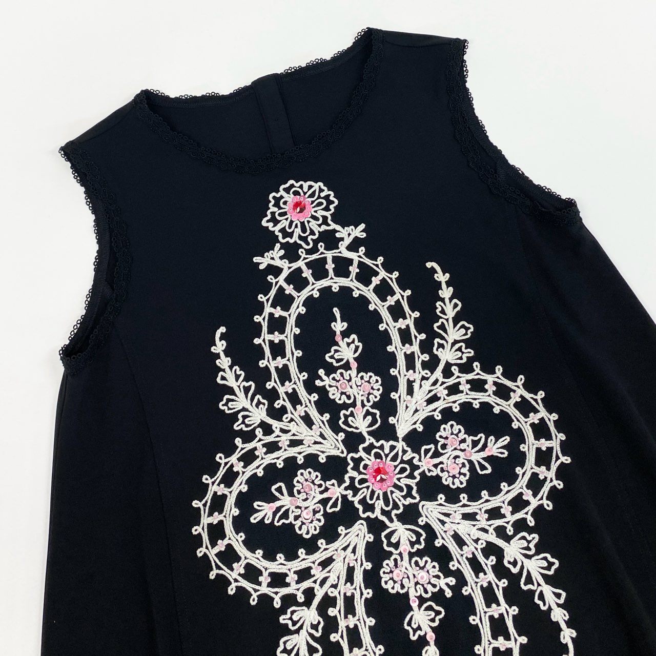 41k26 《美品》 TOKUKO 1er VOL トクコプルミエヴォル ノースリーブワンピース ロープ刺繍 スパンコール レース装飾 裾チュール レディース 女性用 9 ブラックu02t