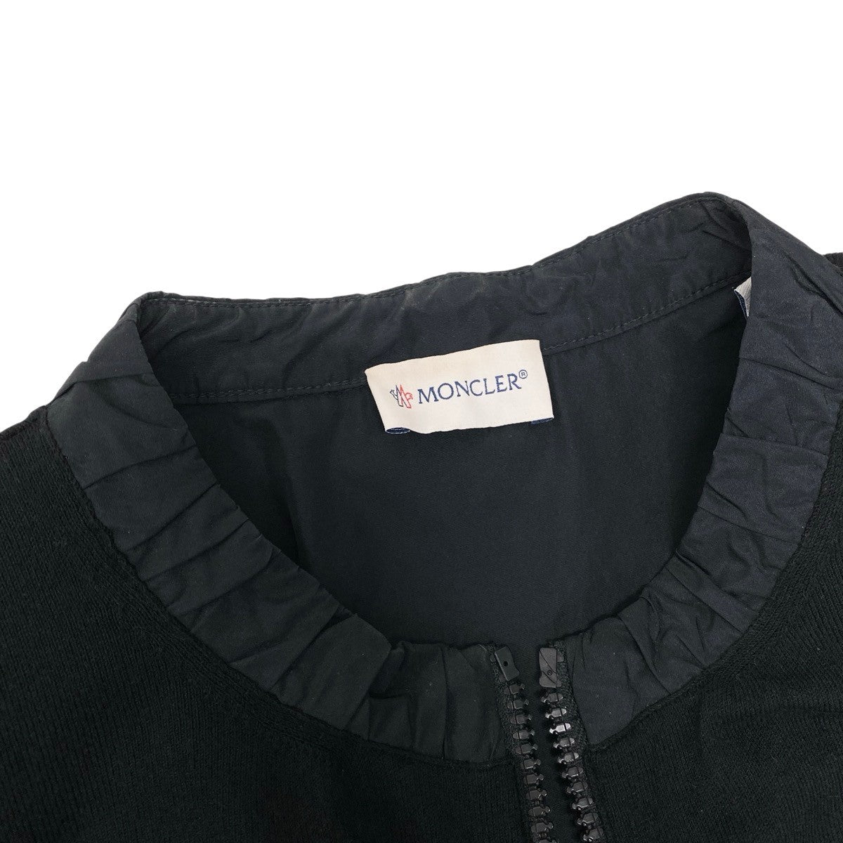 44f18 MONCLER モンクレール MAGLIA TRICOT CARDIGAN ニットカーディガン ペプラム ジップアップ 切替 XS ブラック レディース 女性用t18r