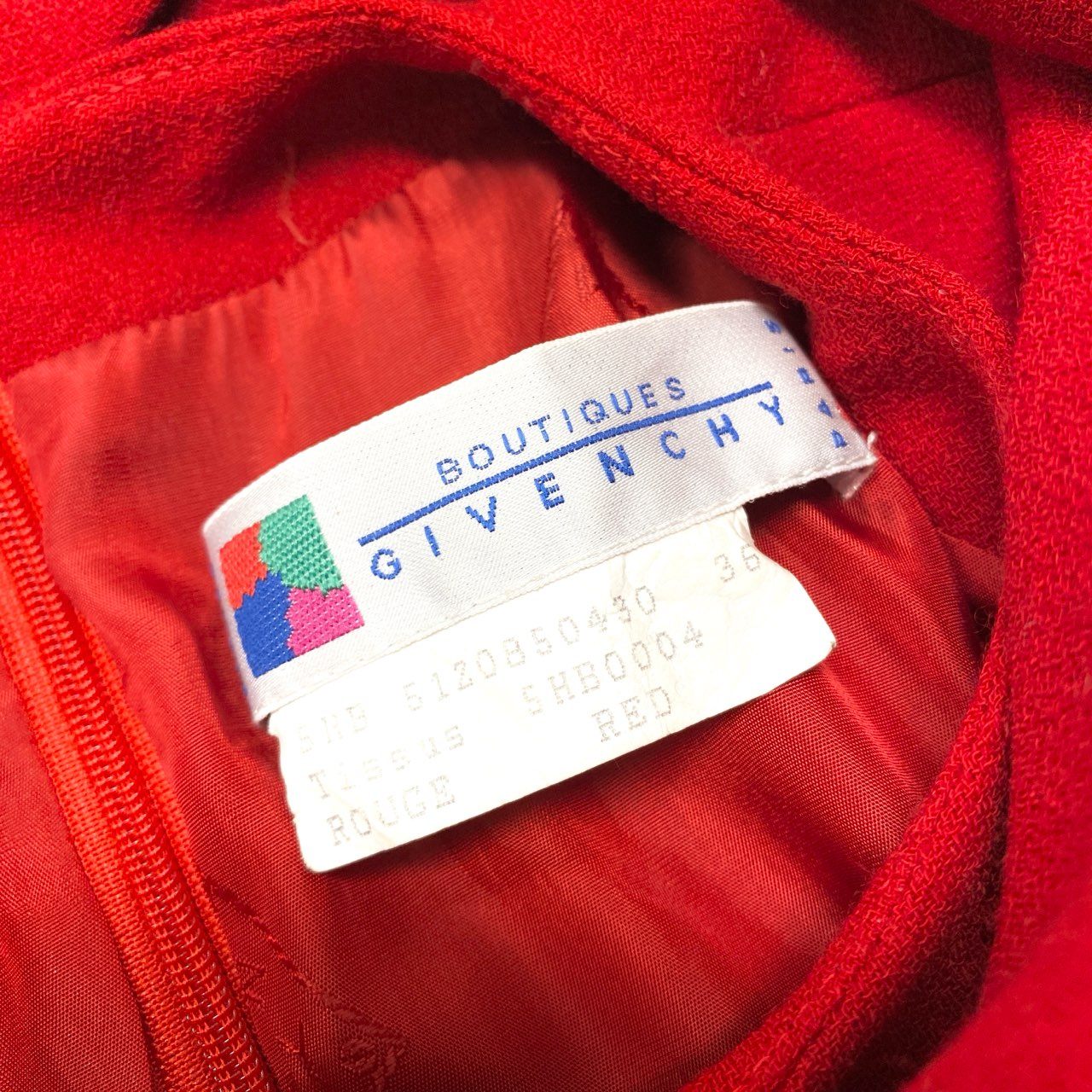 15a16 GIVENCHY BOUTIQUE ジバンシィ 長袖ワンピース ボウタイワンピース フランス製 レディース 女性用 サイズ36 レッド ウール100％u02t