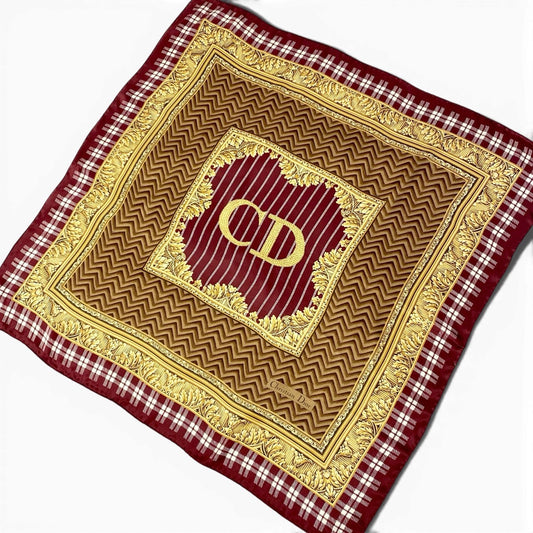 b20 Christian Dior クリスチャンディオール CD Luxury Silk Scarf ラグジュアリー スカーフ レッド ゴールド シルク100％ イタリア製t18r