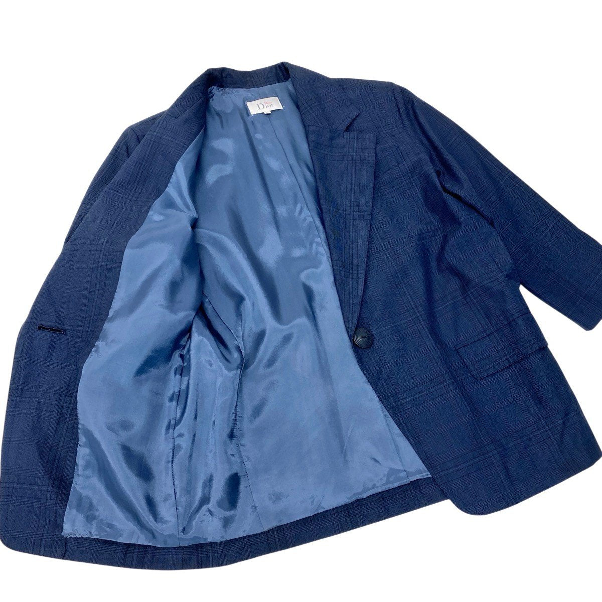 83h25 Miss Dior ミスディオール テーラードジャケット チェック柄 ウールブレンド サイズM ネイビー レディースo07t