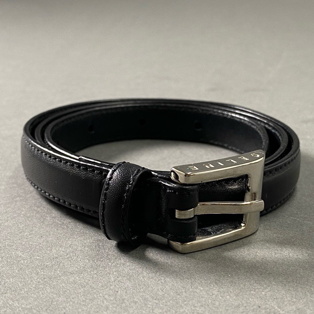 8f23 《美品》 CELINE セリーヌ 細レザーベルト S ブラック Leather Belt Black イタリア製