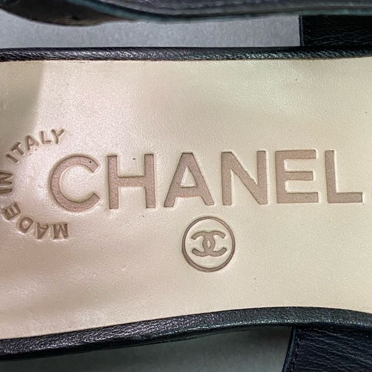 1l22 《美品》 CHANEL シャネル ココマーク  スリングバック フラットパンプス 36 1/2 ブラック エナメル レザー イタリア製 シューズ