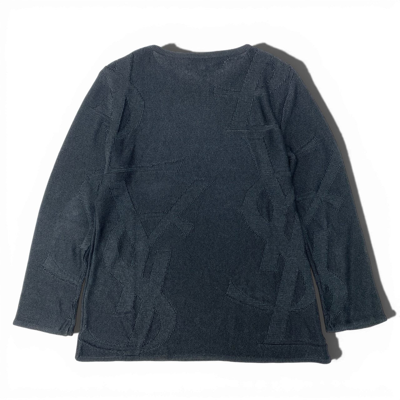 Ic5 YVESSAINTLAURNENT イヴサンローラン ロングスリーブニット エンボスデザイン ニットセーター Lサイズ ブラック レーヨン100％ レディース 女性用o07t