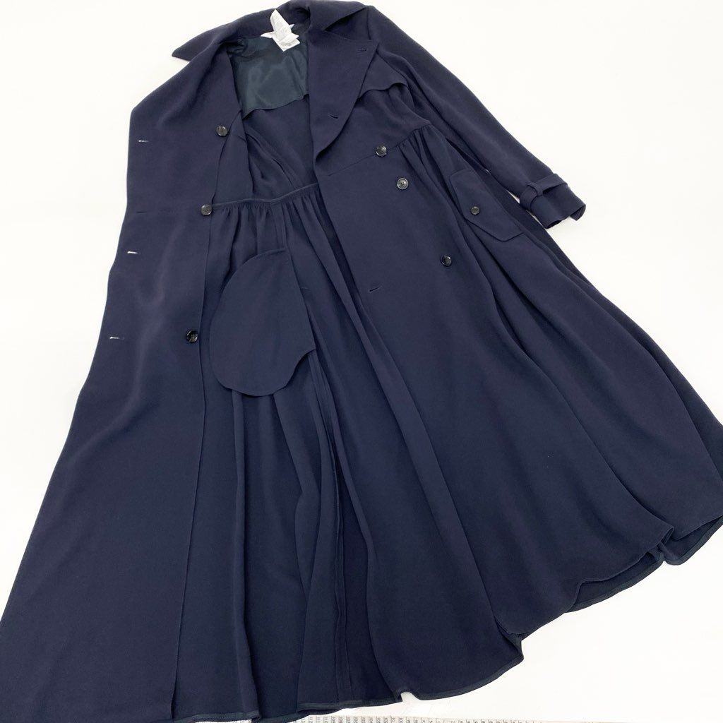 4a9 【極美品】MaxMara マックスマーラ トレンチコート スプリングコート ロングコート シフォン 36サイズ ネイビー レディースk02i
