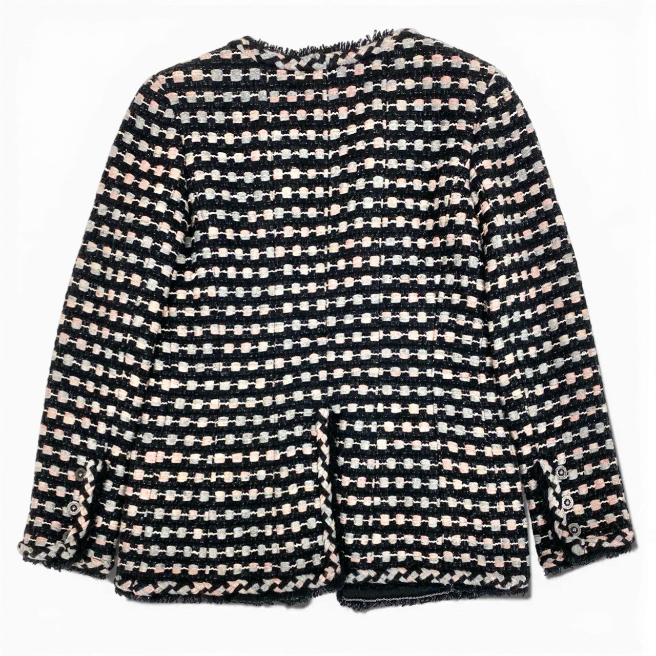 85b9 CHANEL シャネル 2006 ラメツイードジャケット ニットジャケット ノーカラー P29539 40 ブラック系 レディースta1