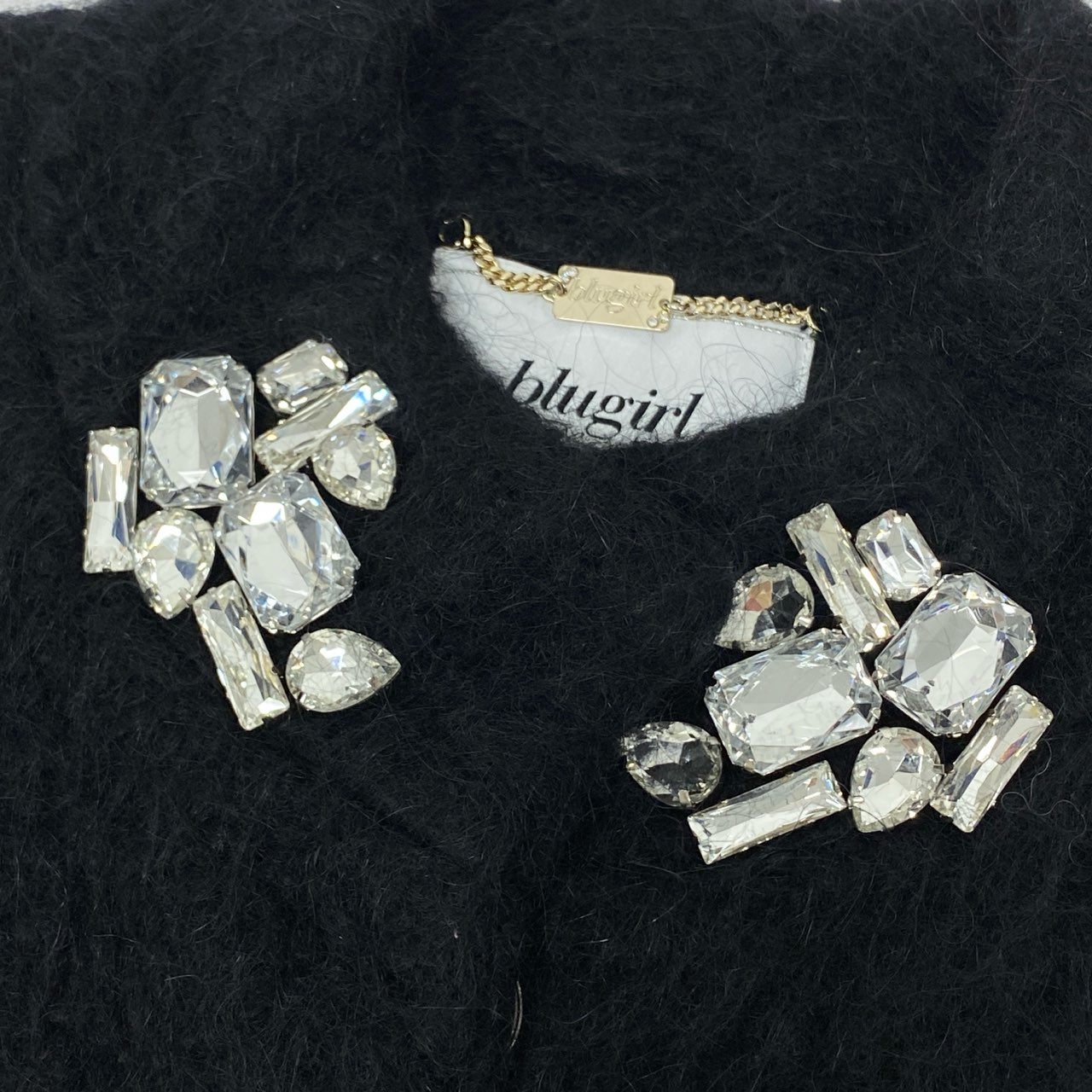 23L8《美品》 Blumarine blugirl ブルマリン ブルーガール シャギーコート ロングコート アウター ラインストーン装飾 38 ブラック レディース 女性用u02t
