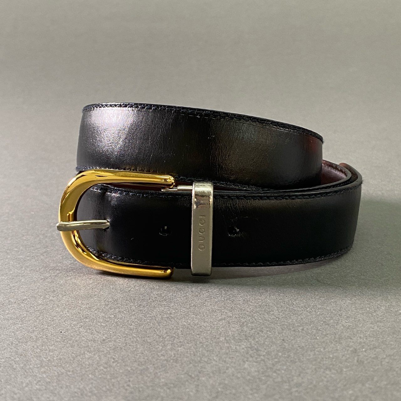 a17 GUCCI グッチ ピンバックル レザーベルト 75 30 ブラック ブラウン Leather イタリア製 ビジネス フォーマル オフィス