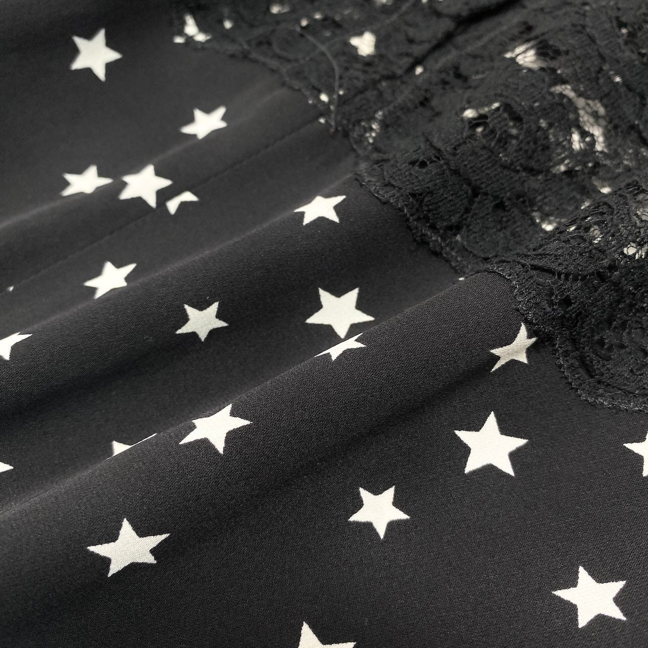 50e8 DOLCE&GABBANA  ドルチェアンドガッバーナ レース切替 スタープリント ワンピース 星柄 シアー ドレスワンピース パフスリーブ サイズ38 ブラック レディース 女性用u02t