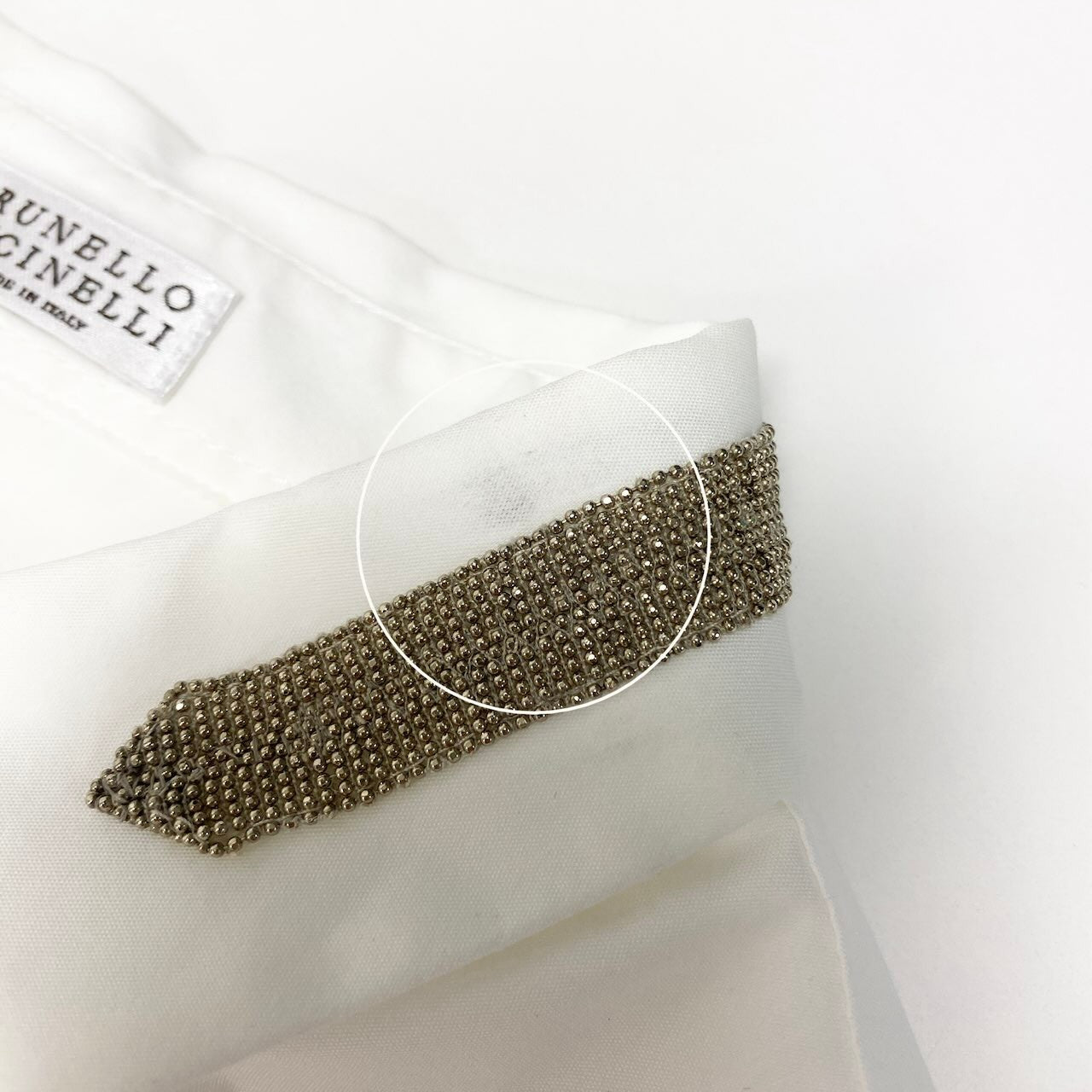 83c27 BRUNELLO CUCINELLI ブルネロクチネリ ロングスリーブシャツ ビーズ装飾 コットンブレンド 薄手 レディース 女性服 イタリア製 サイズXS ホワイトu02t