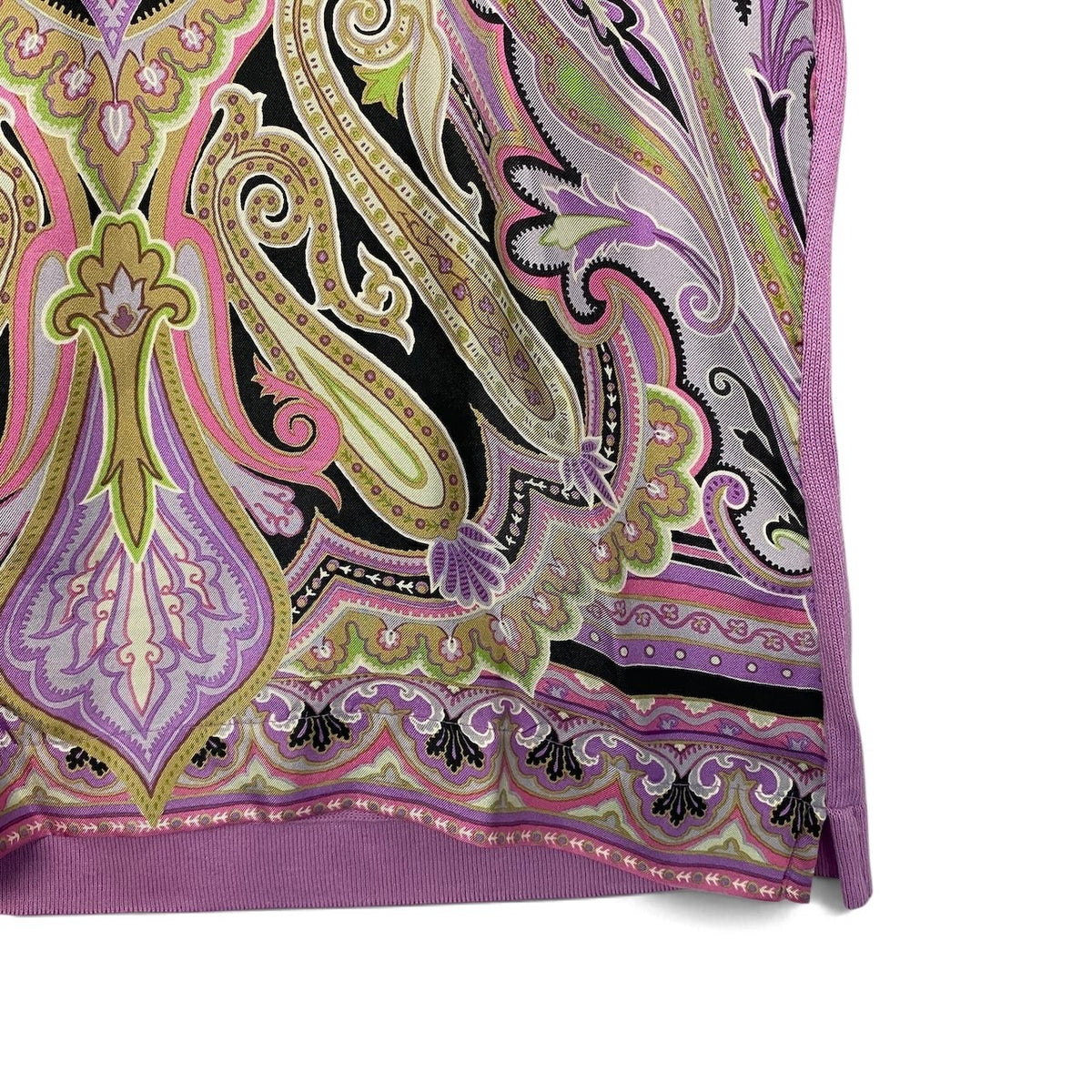 57j22 【極美品】ETRO エトロ 半袖シルクニットセーター 異素材切替 総柄 トップス 44サイズ パープル シルク100％ レディース 女性用u02t