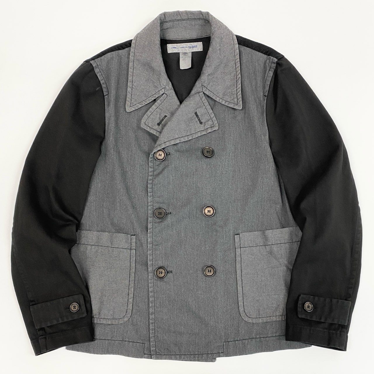 7i25 《美品》COMME des GARCONS SHIRT コムデギャルソン シャツ ダブルブレスト ピーコート 切替ジャケット 異素材 W24163 XSサイズ マルチカラー メンズk02i