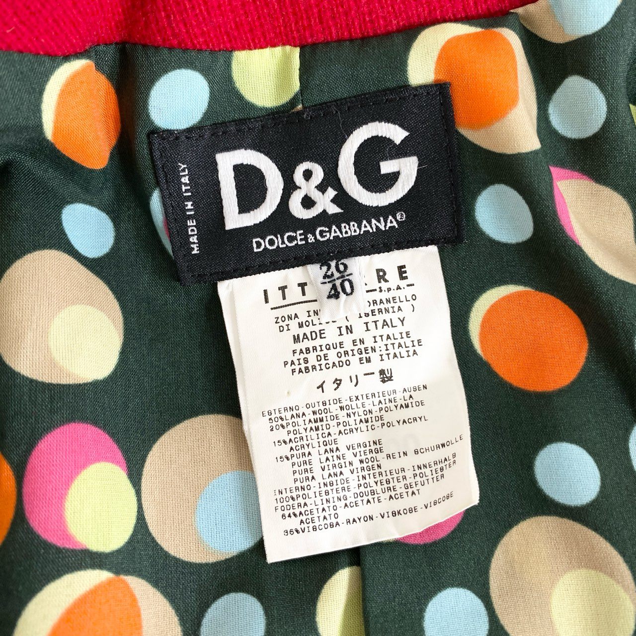 60i27 DOLCE&GABBANA ドルチェアンドガッバーナ ドンキーカラー ウールリブコート 40 レッド イタリア製 D&G ドルガバ