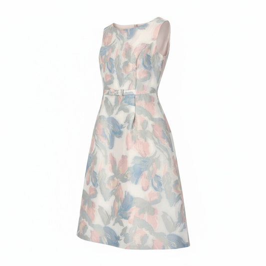 47k5 TOCCA トッカ MOONLIGHT ムーンライトドレス 22aw ジャガード ノースリーブワンピース 花柄 洗える○ レディース 女性用 OPTOSS0310 2 サックスブルー系o07t