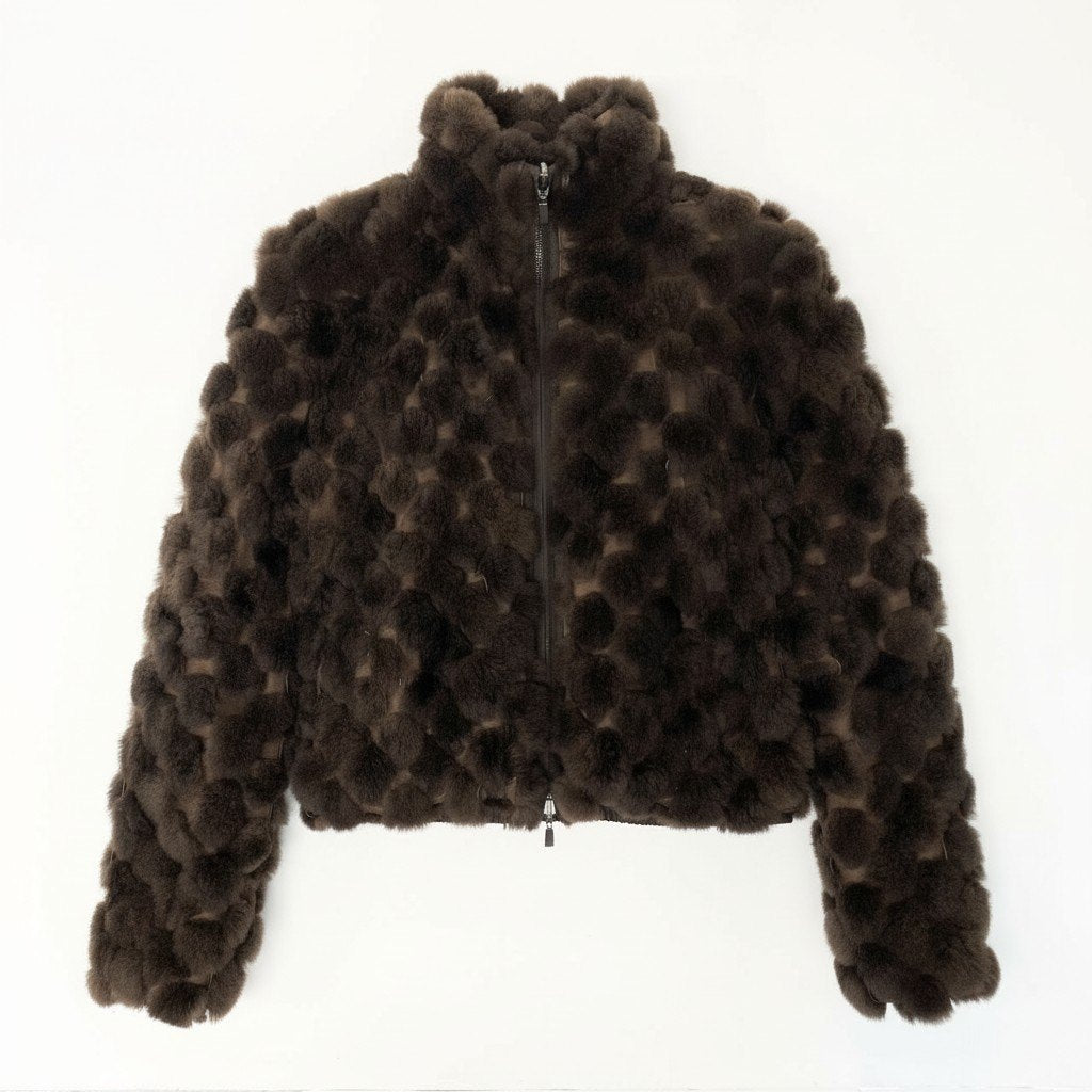 4c29 ARMANI COLLEZIONI アルマーニコレッツォーニ 毛皮ジャケット リバーシブルジャケット ダブルジップ アウター 38サイズ ブラウン レディース 女性用u02t