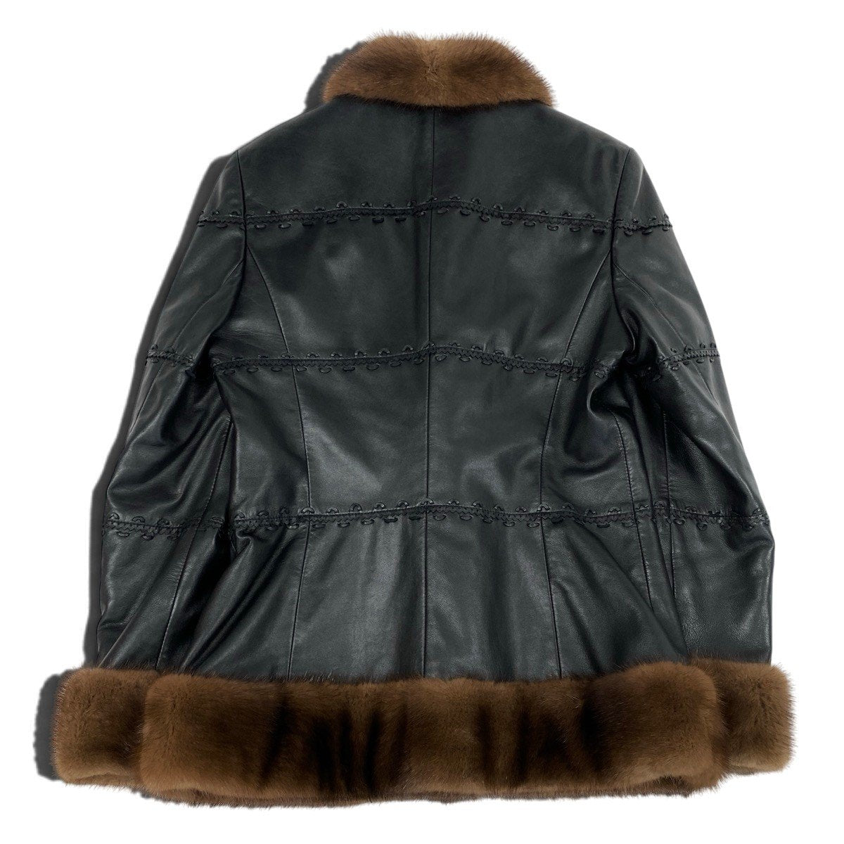j1 ESCADA パステルミンクファー レザージャケット 毛皮ジャケット 36 ブラック ミンク レザーu02t