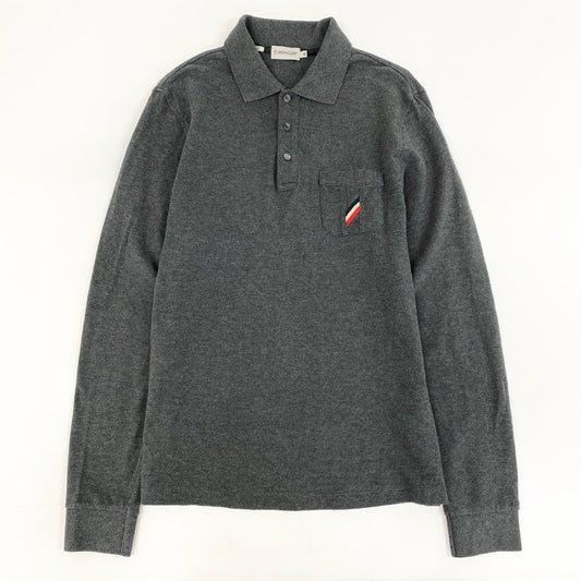 31i8 MONCLER モンクレール 長袖ポロシャツ トリコロール  トップス Slim Fit  Mサイズ グレー コットン メンズk02i