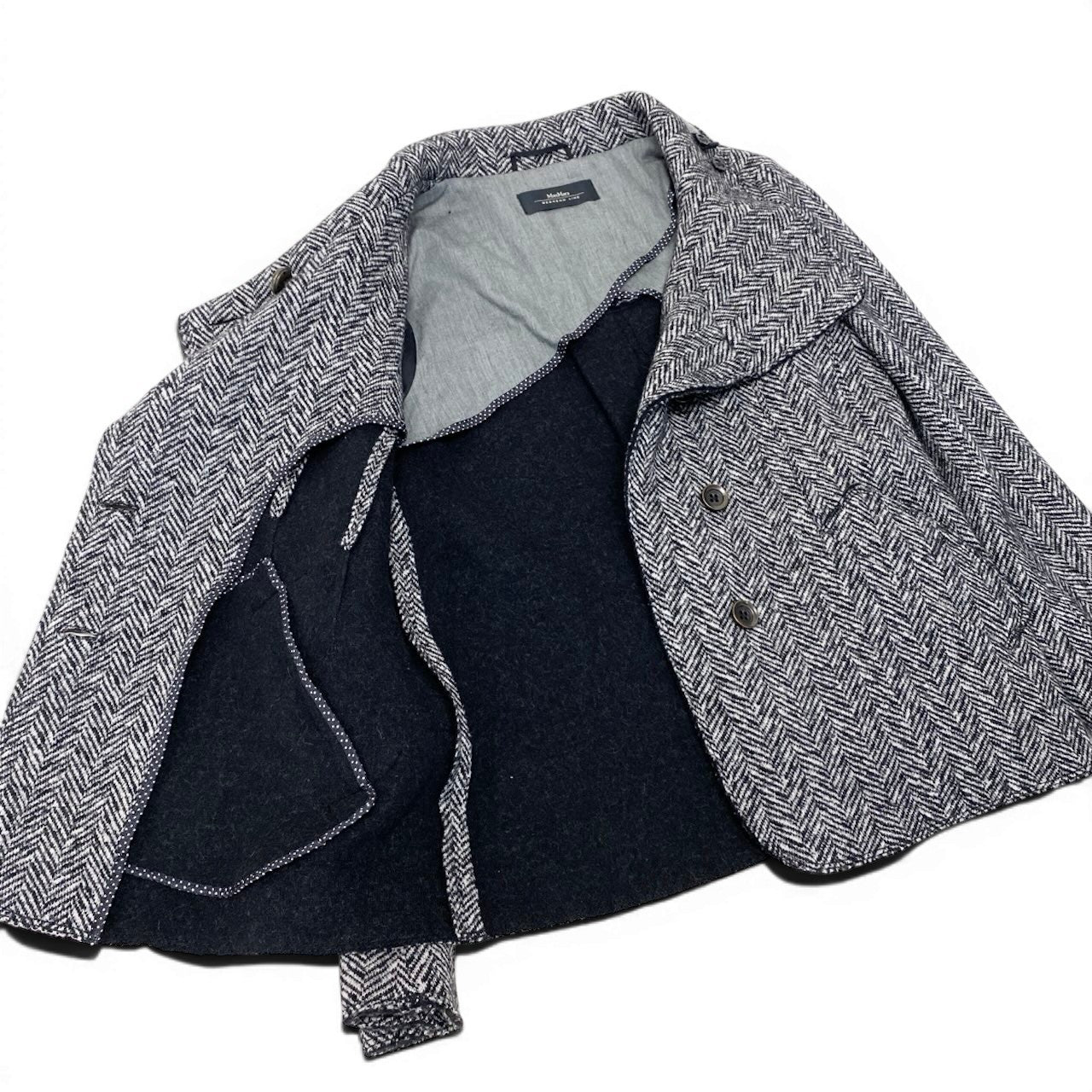88g20 MaxMara WEEKEND LINE マックスマーラ ウィークエンドライン ヘリンボーン スタンドカラージャケット ショートコート サイズ42 ブラック ホワイト レディース 女性用u02t