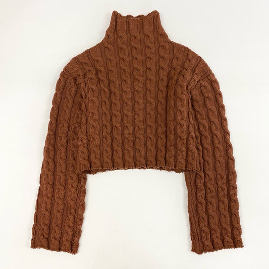 6h29 BALENCIAGA バレンシアガ ハイネックケーブルニット 長袖ニット タートルネック クロップド丈  Mサイズ ブラウン レディース 女性用k02i