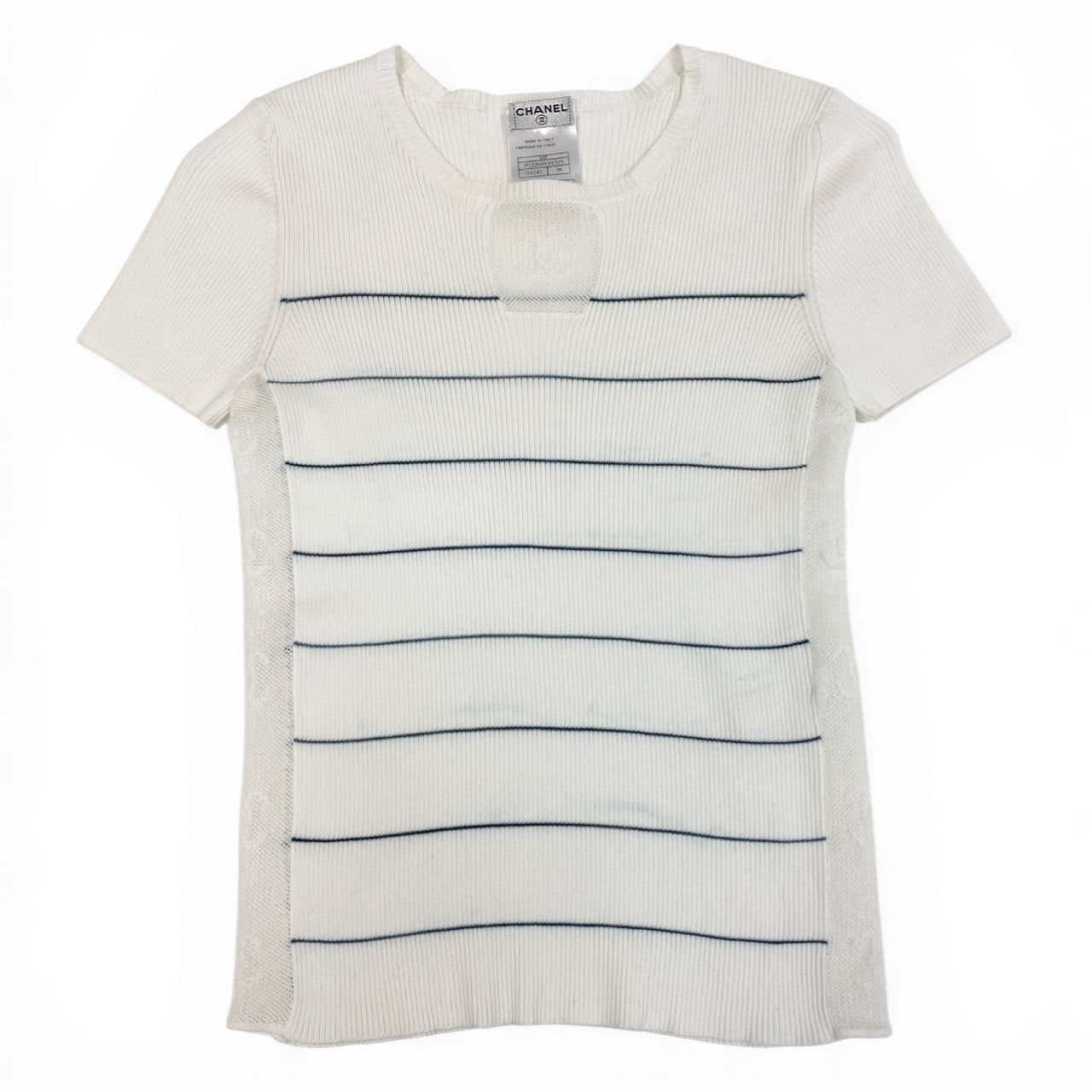 Cb19-1 CHANEL シャネル 2004年 P23260 ココマークデザイン サイドメッシュ 半袖ニット カットソー サイズ38 ホワイト レディース トップスta1