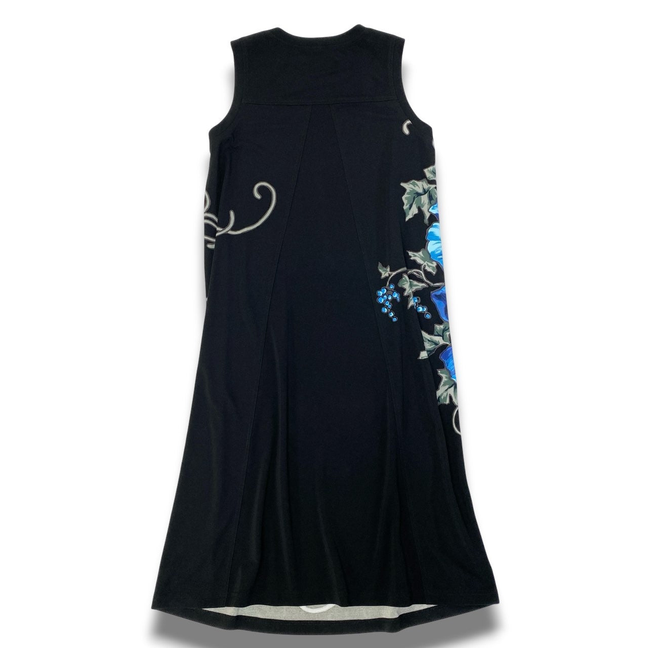 15c5 【美品】 TOKUKO 1er VOL トクコプルミエヴォル ノースリーブワンピース ロングワンピース 花柄プリント ストレッチ レディース 女性服 サイズ9 ブラックu02t