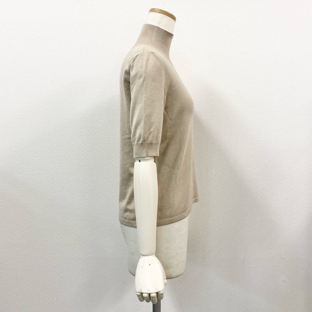 74l25 9 FOXEY フォクシー 42240 Knit Top Eleanor エレノア 半袖ニット セーター トップス ハイネック サイズ38 ベージュ レディース 日本製