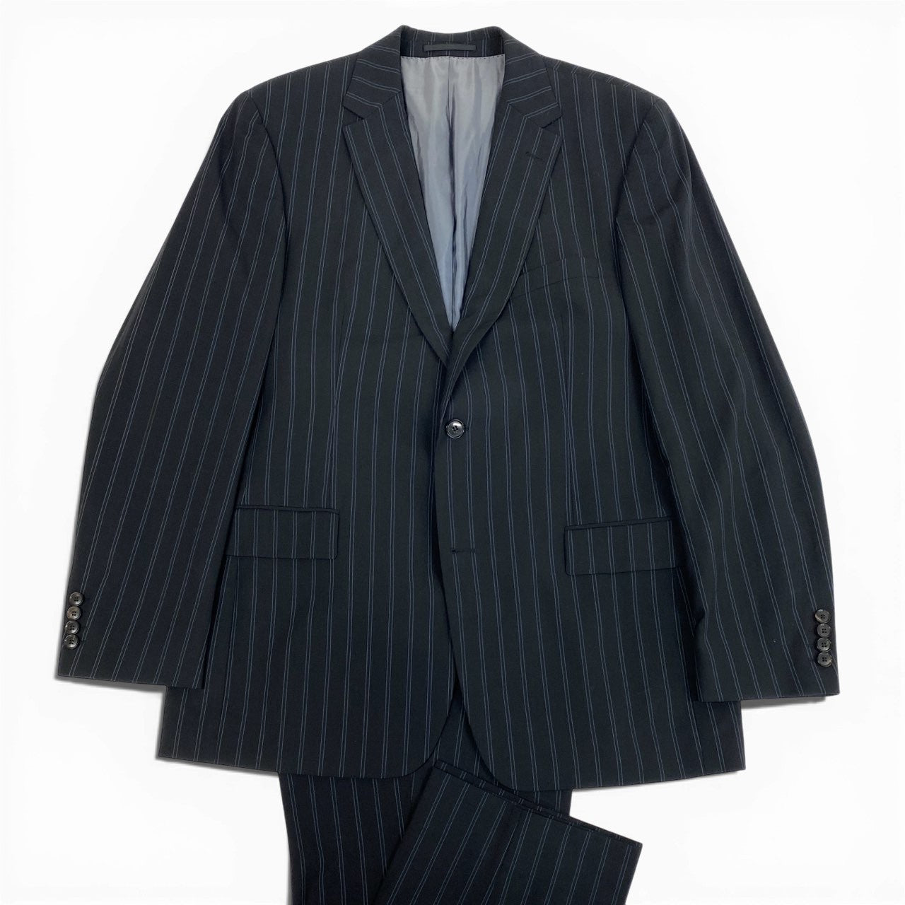 37L23 HUGO BOSS ヒューゴボス スーツセットアップ テーラードジャケット スラックス 二釦 ストライプ 54サイズ ブラック メンズ 男性用o07t