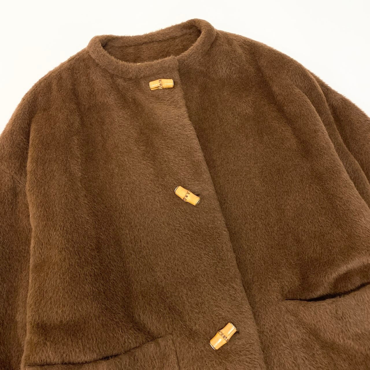 57d5 GUCCI ヴィンテージ グッチ バンブー ベビーアルパカ混 オーバーコート サイズ42 ブラウン ユニセックス アウター コートk02i
