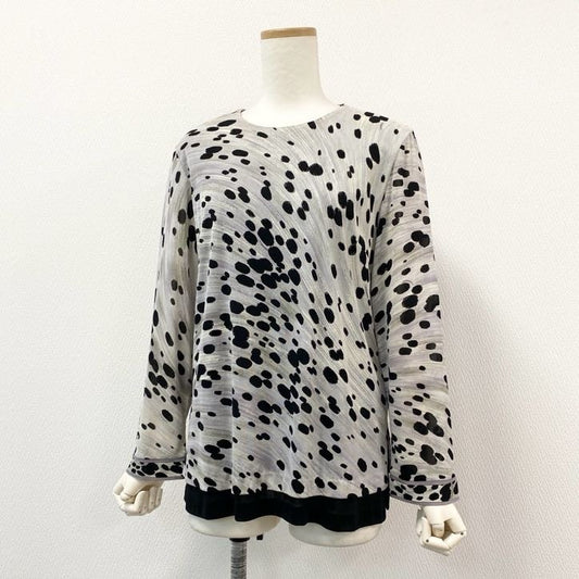 80g23 LEONARD レオナール 長袖カットソー カンカン素材 トップス ストレッチ ダルメシアン柄 レディース 女性用 0199501 LL グレー