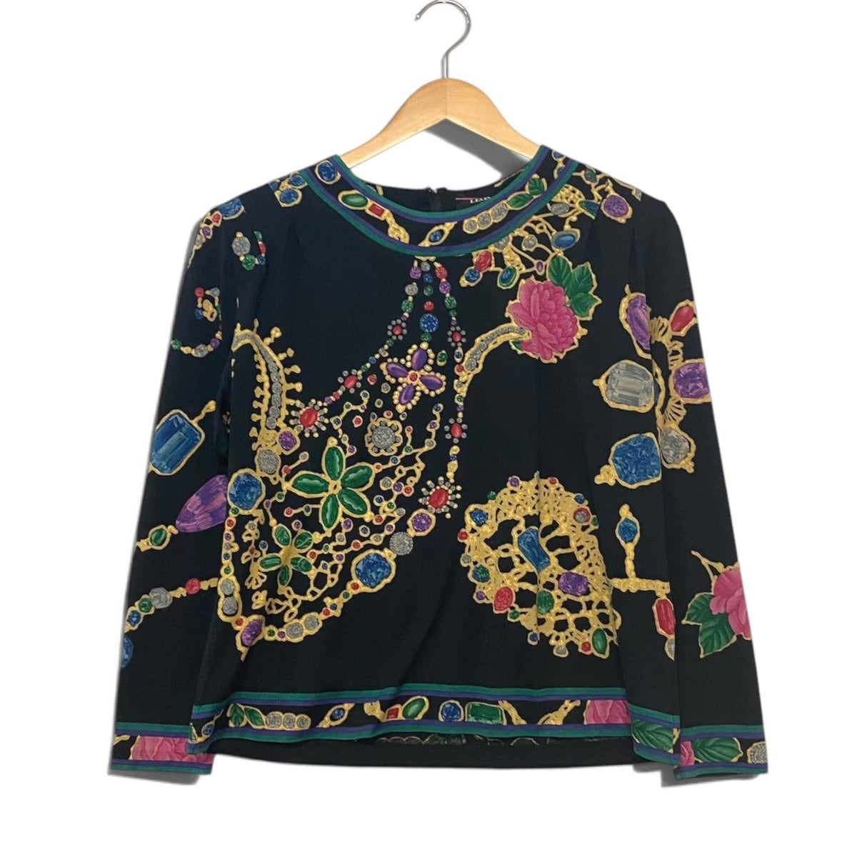 61i14 LEONARD レオナール ロングスリーブカットソー ジュエリープリント トップス Mサイズ マルチカラー レディース 女性用u02t