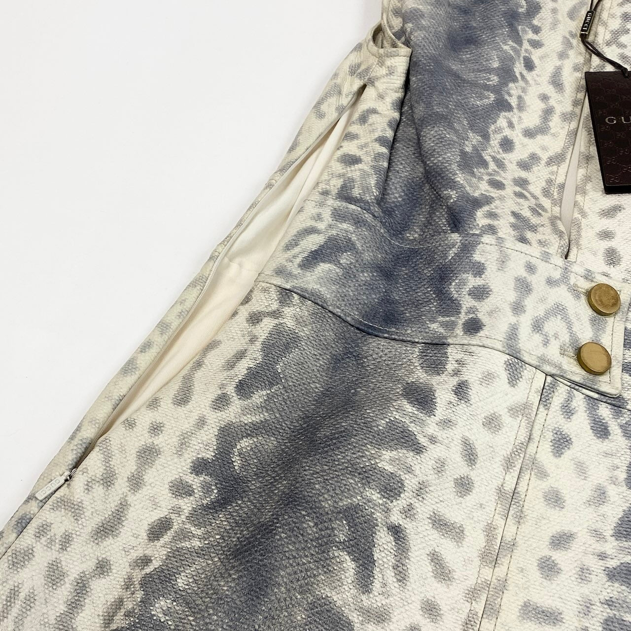 Ec31 GUCCI グッチ パイソンプリント シープスキン ワンピース Python Print Sheep Skin Dress サイズ36 グレーt18r