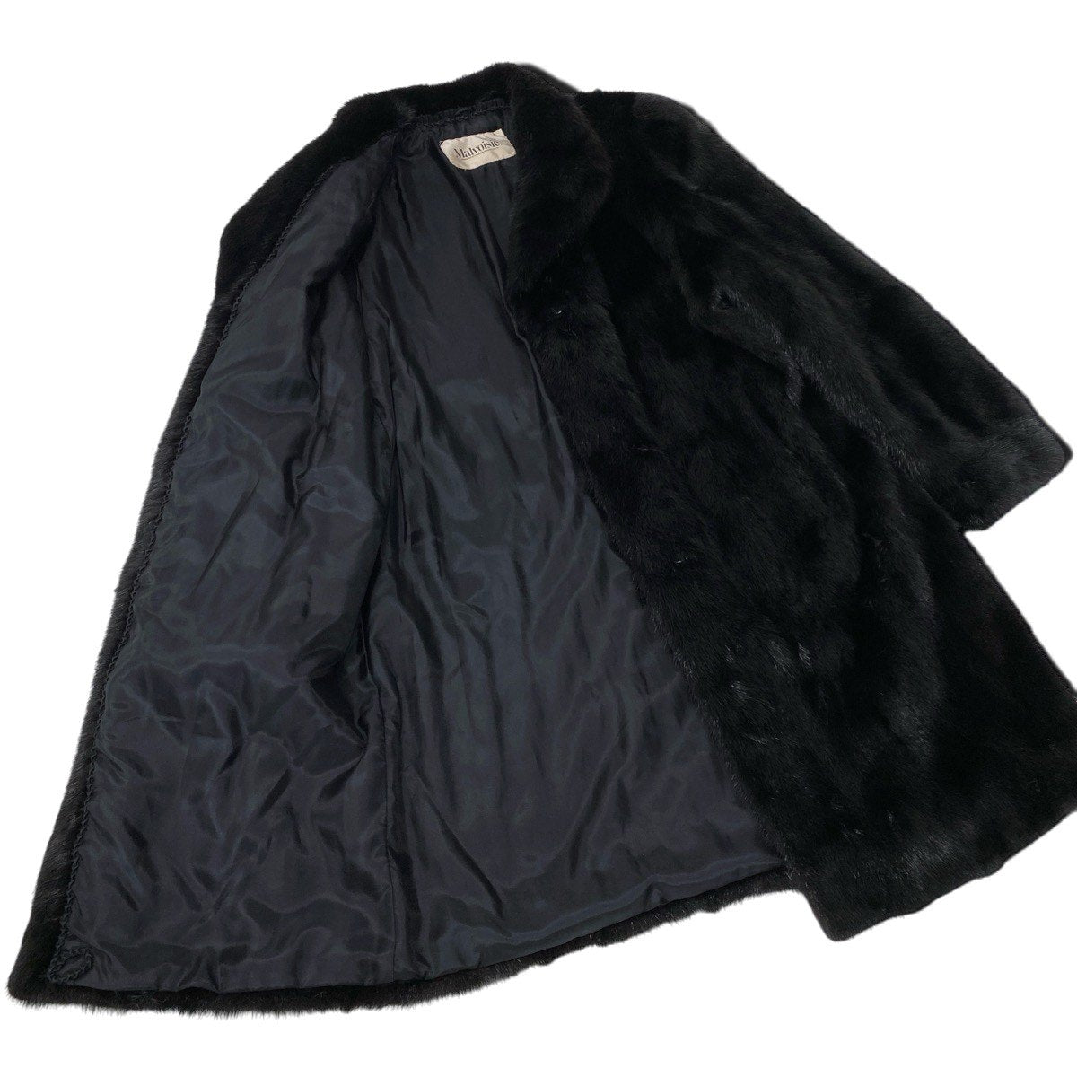 73i19 Malvoisie ダークミンク ロングコート 丈100cm サイズ11 ブラック 本毛皮 Dark Mink Fur Long Coat リアルファーt18r