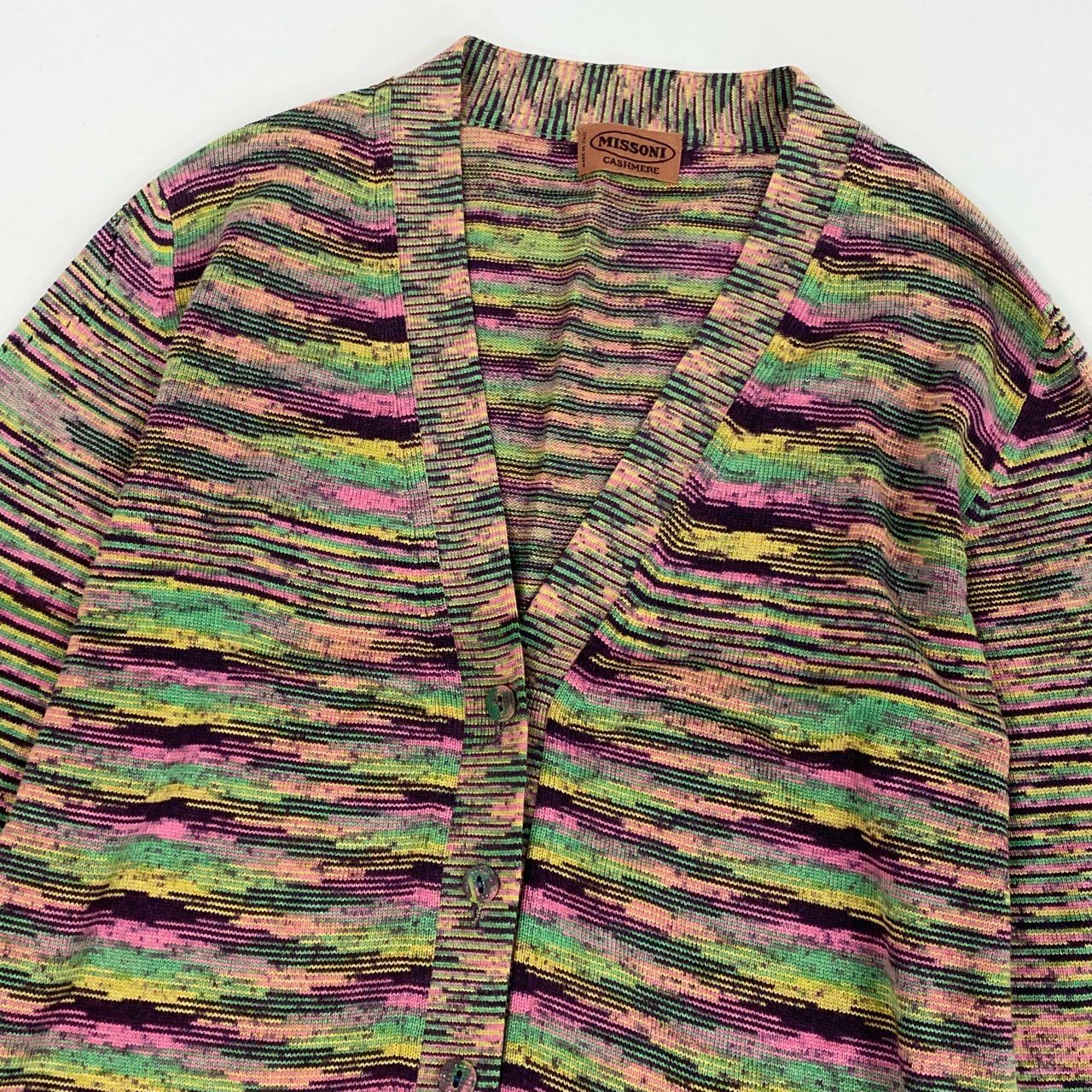 75j29 《美品》MISSONI ミッソーニ ニットカーディガン カシミヤ ボーダー Vネック イタリア製 72サイズ マルチカラー レディースu02t