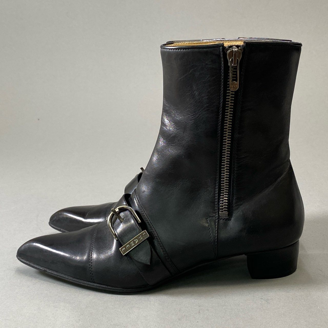 1j3 CHANEL シャネル ピンバックルロゴベルト レザーブーツ 35 1/2 ブラック Leather サイドジップ ココマーク シューズ 保存袋有t18r