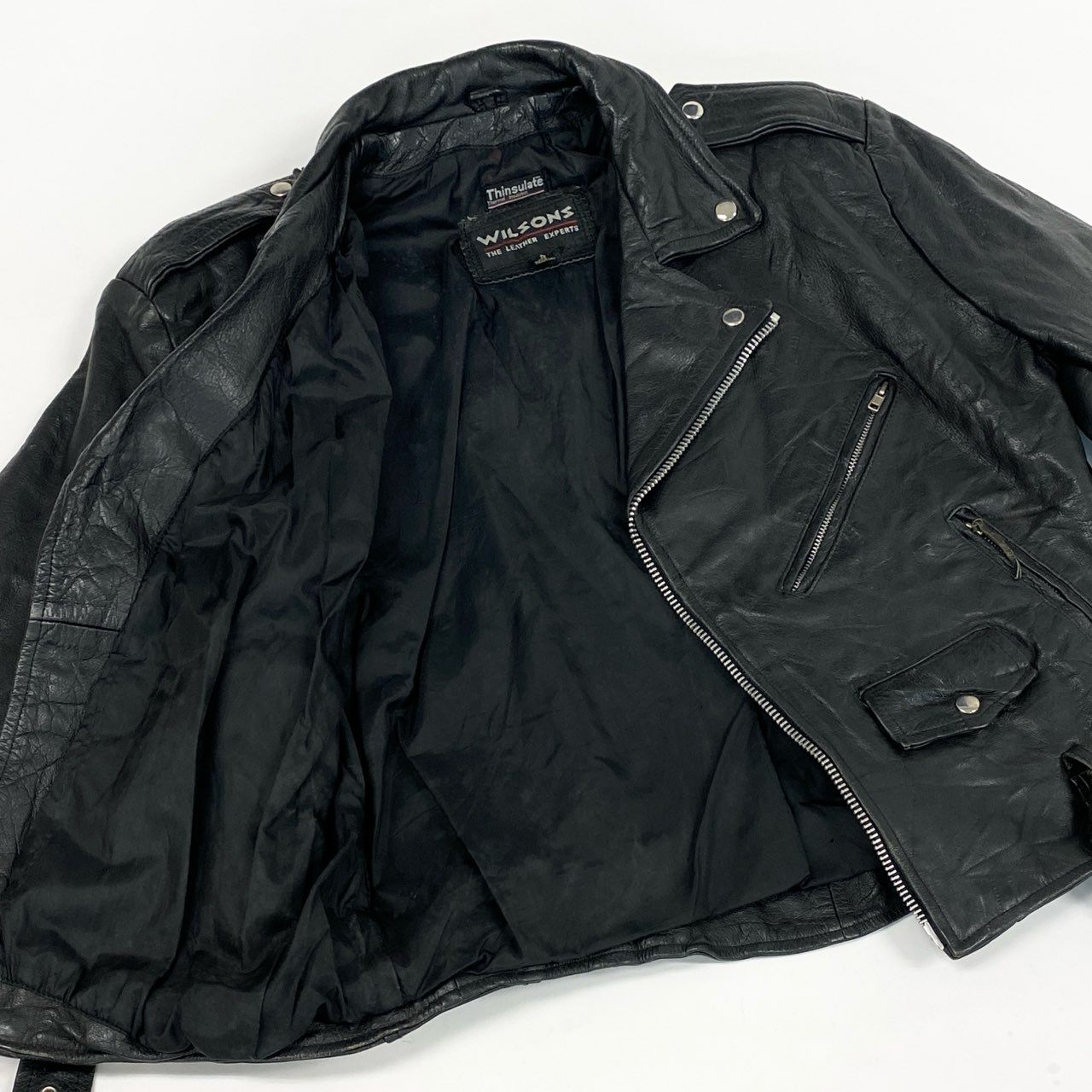 6L17 WILSONS LEATHER ウィルソンズレザー ダウブルライダースジャケット レザージャケット Lサイズ ブラック レザー メンズo07t