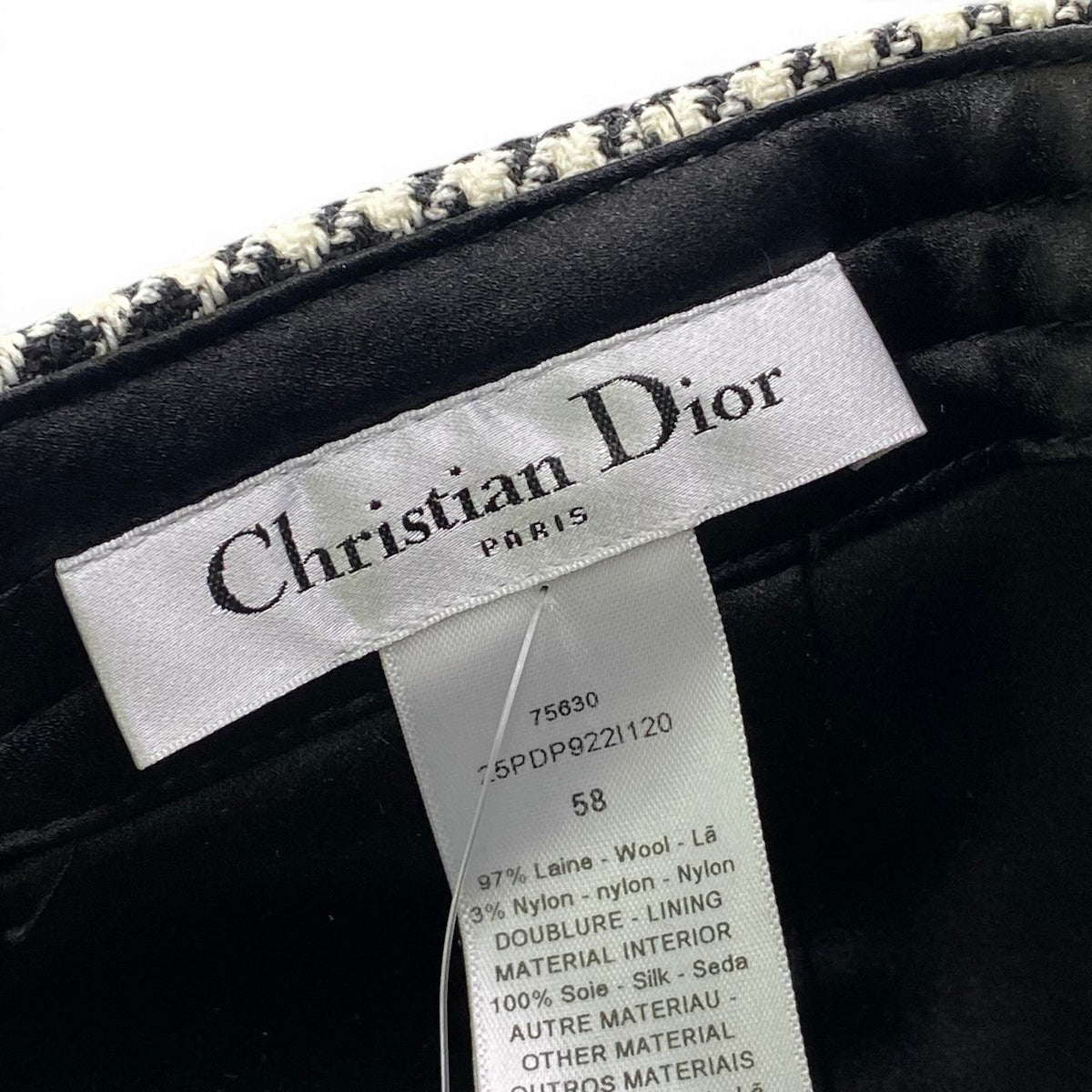 j15 【新品保管品】Christian Dior ツイードキャップ 千鳥格子 帽子 58サイズ ホワイト ブラック レディース 女性用