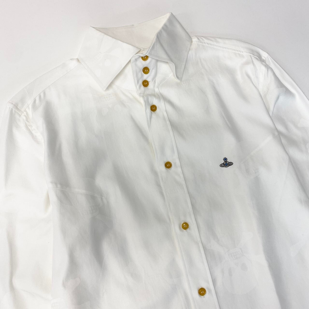 31e7 VivienneWestWood MAN ヴィヴィアンウエストウッドマン ロゴ刺繍 ドクロプリントシャツ ロングスリーブシャツ 総柄 サイズ50 ホワイト コットン100％ メンズ 紳士服u02t