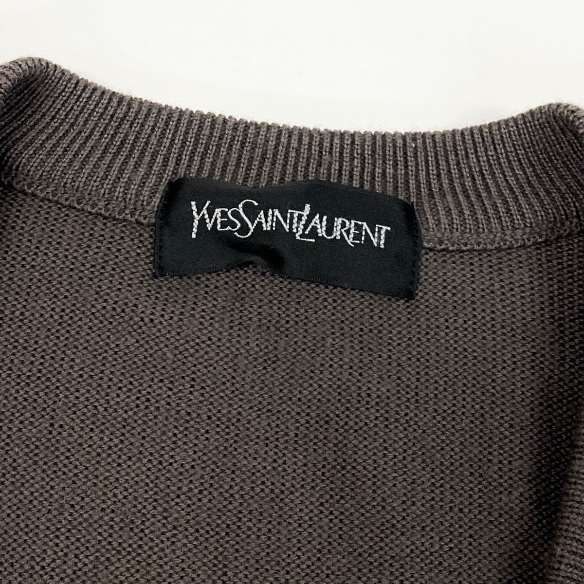Mg11 YVES SAINT LAURENT イヴサンローラン カサンドラロゴ刺繡 ロングスリーブ ニットカーディガン サイズL ブラウン ウール100％ メンズo07t