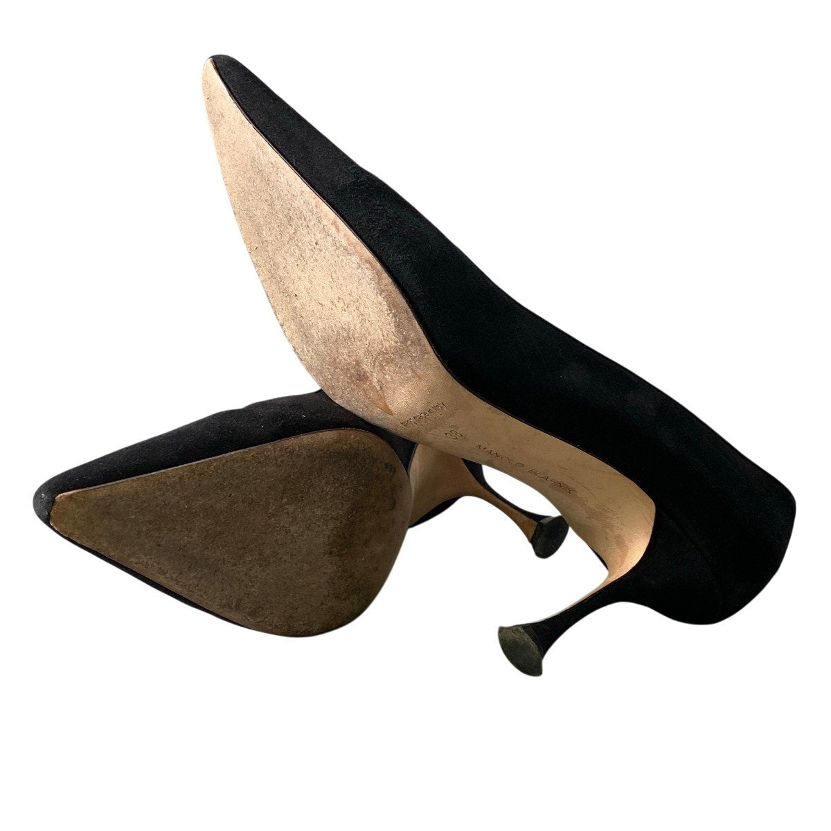 g31 MANOLO BLAHNIK ポイントテッドトゥパンプス シューズ イタリア製 38サイズ ブラック スウェード レディース 女性用k02i